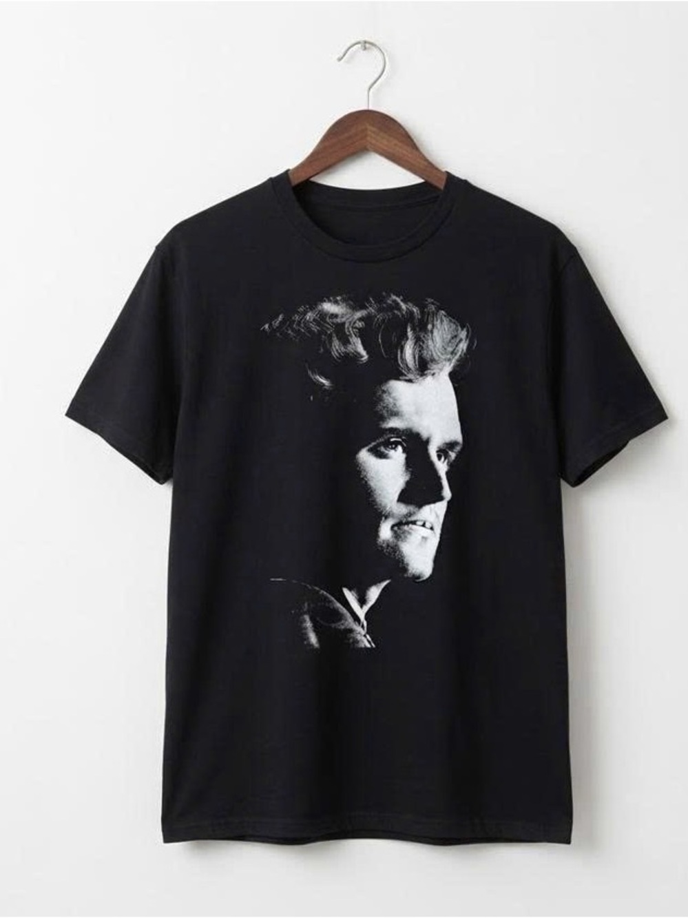 Charlie Kirk Black Graphic Crewneck Tee with Monochrome Portrait